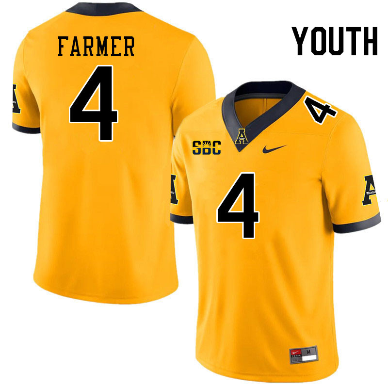 Youth #4 Myles Farmer Appalachian State Mountaineers College Football Jerseys Stitched-Gold